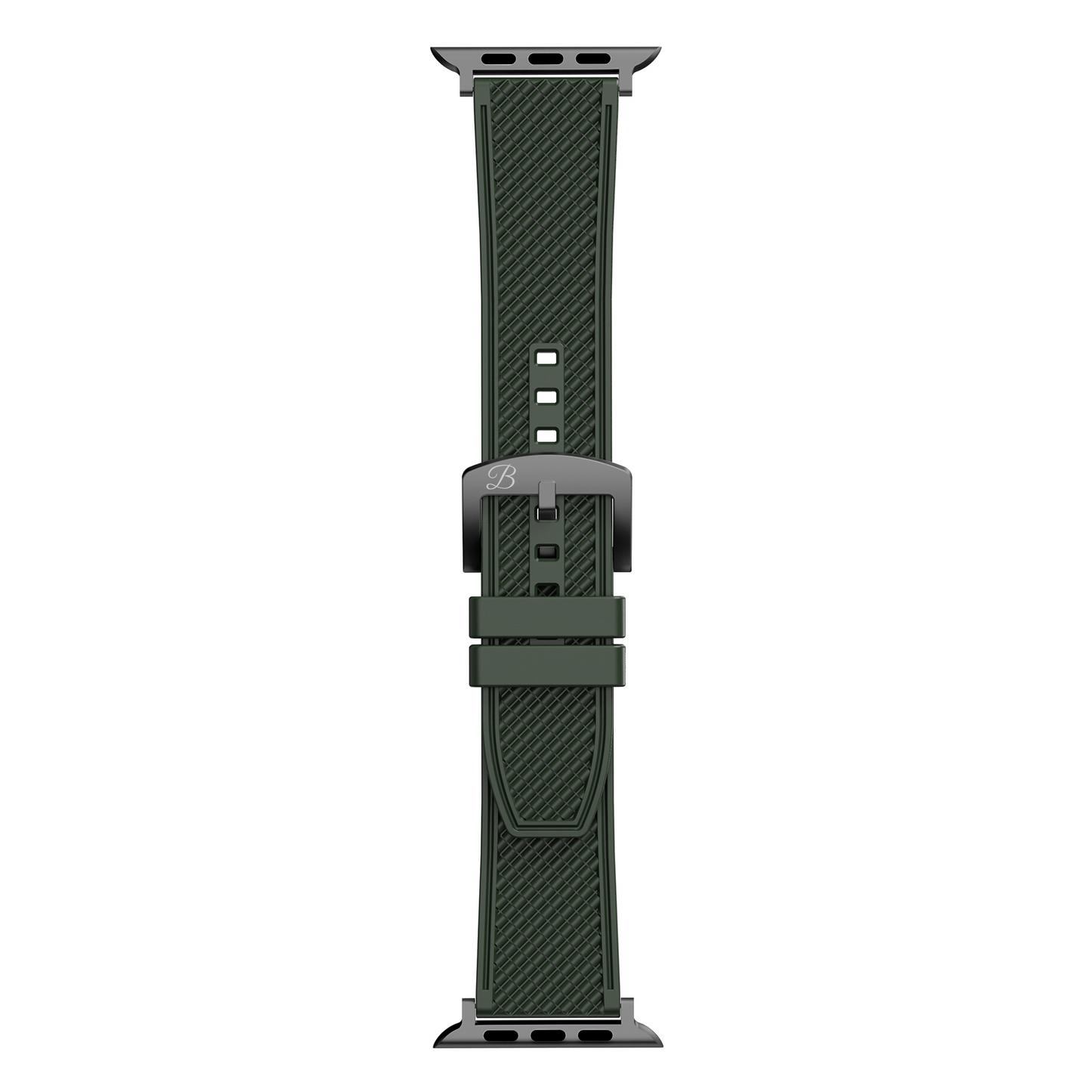 Green Apple Watch strap with black buckles