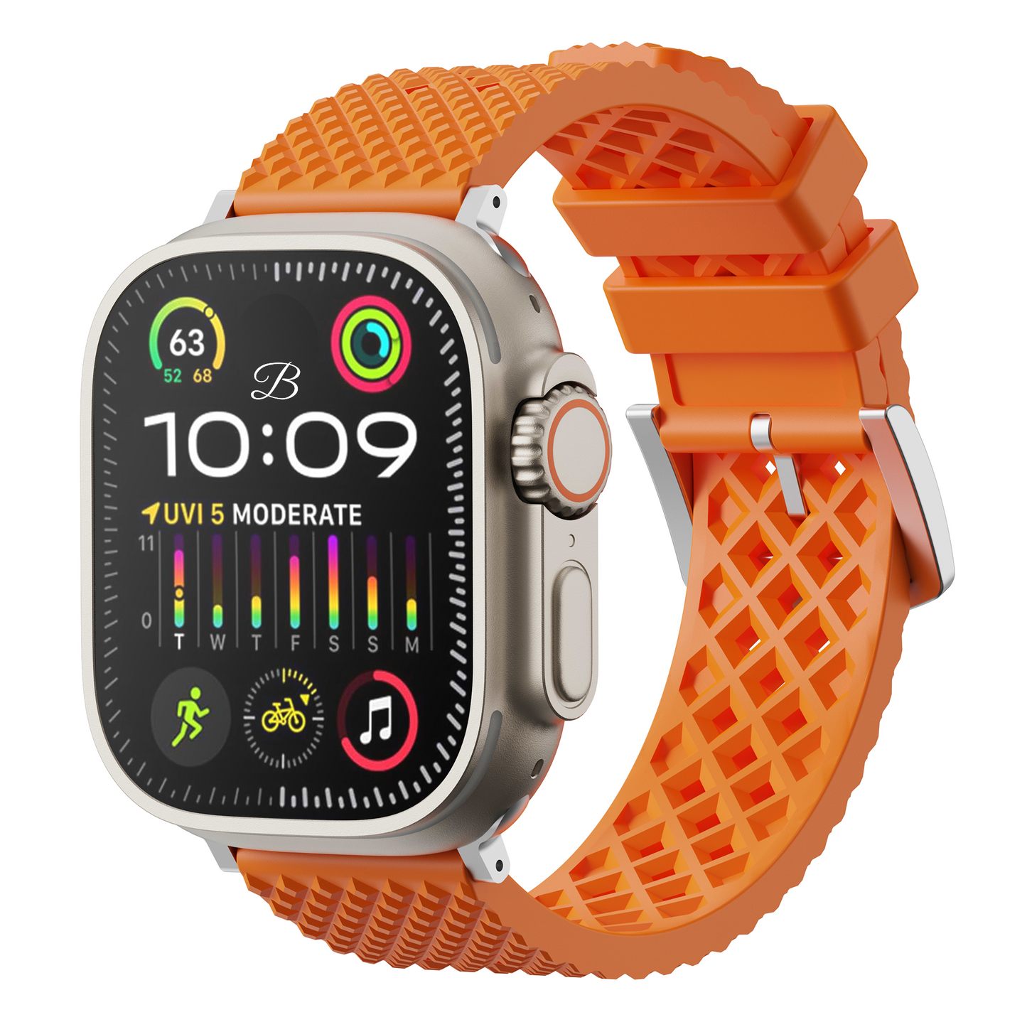 Smartwatch with an orange band on a white background