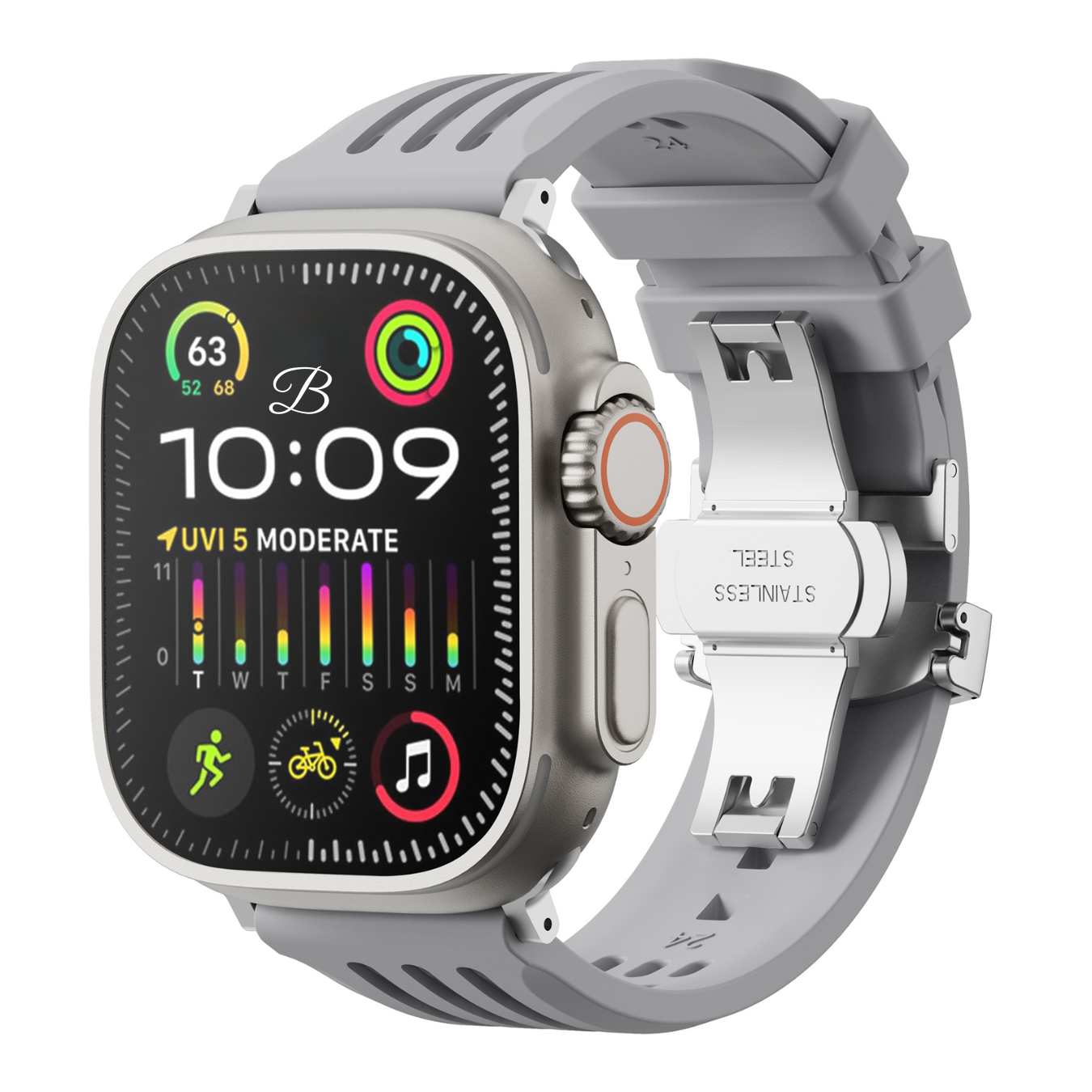 Smartwatch with a gray band on a white background
