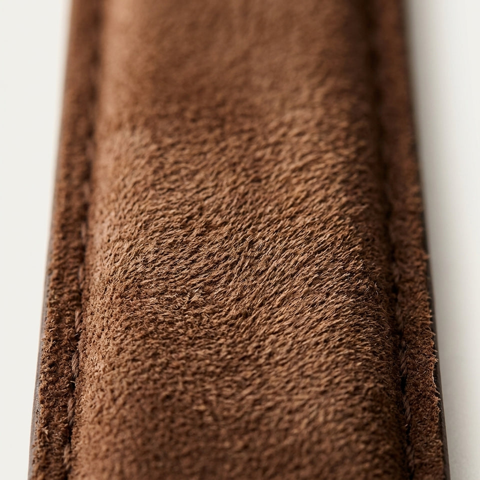 The Cannes Strap — Chocolate Brown suede texture close-up