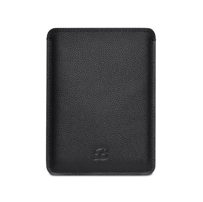 Black leather passport sleeve, front view – The Bridge