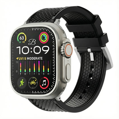 Smartwatch with a black band on a white background