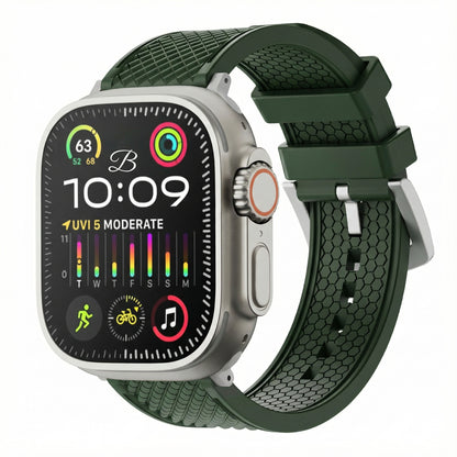 Smartwatch with a green band on a white background