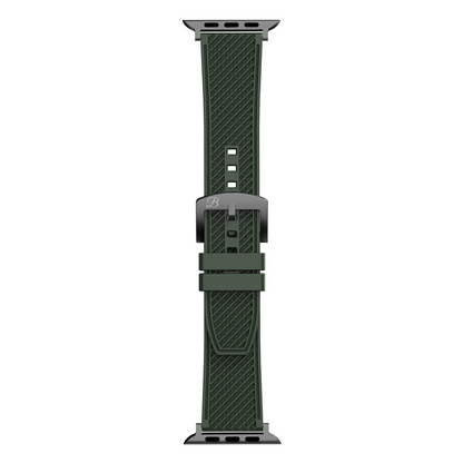 Green Apple Watch strap with black buckles