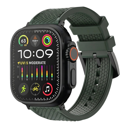 Smartwatch with a green band on a white background