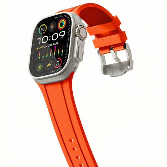 Smartwatch with an orange band on a white background
