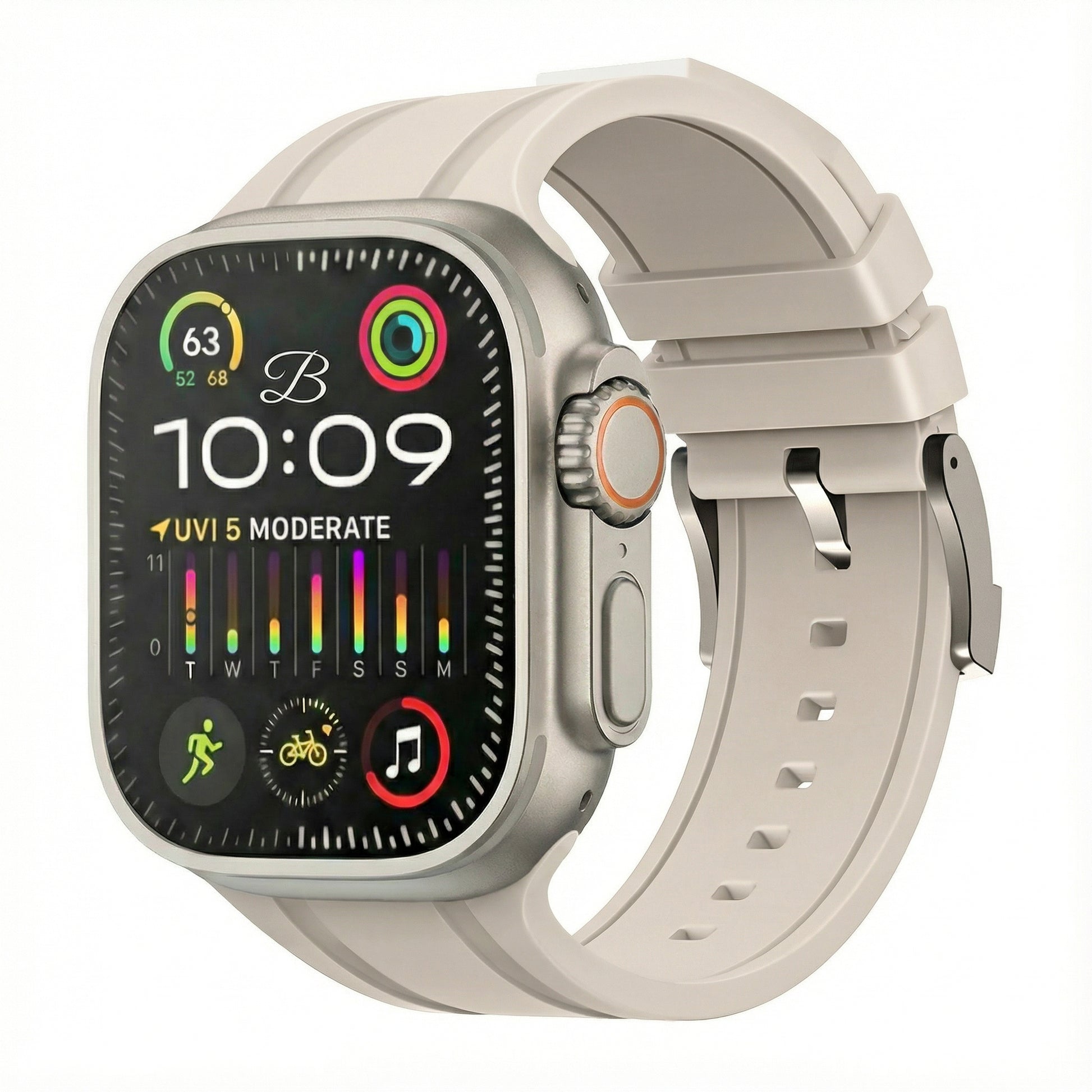 Smartwatch with a beige band on a white background