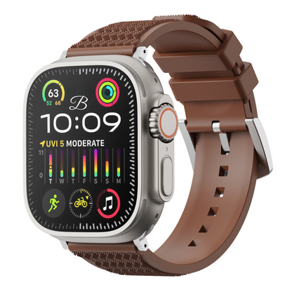Smartwatch with a brown band on a white background