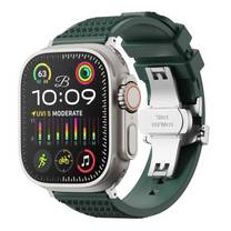 Smartwatch with a green band on a white background
