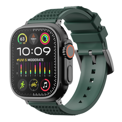 Smartwatch with a green band on a white background