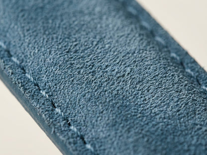 The Cannes Strap — Regatta Blue suede texture close-up