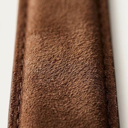 The Cannes Strap — Chocolate Brown suede texture close-up