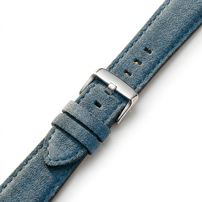 The Cannes Strap — Regatta Blue suede detail
