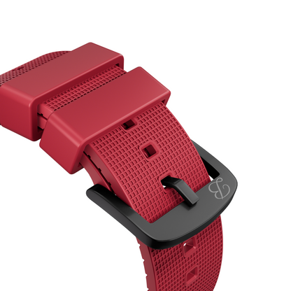 The Elementum — Red with Black Buckle & Adapters (detail)