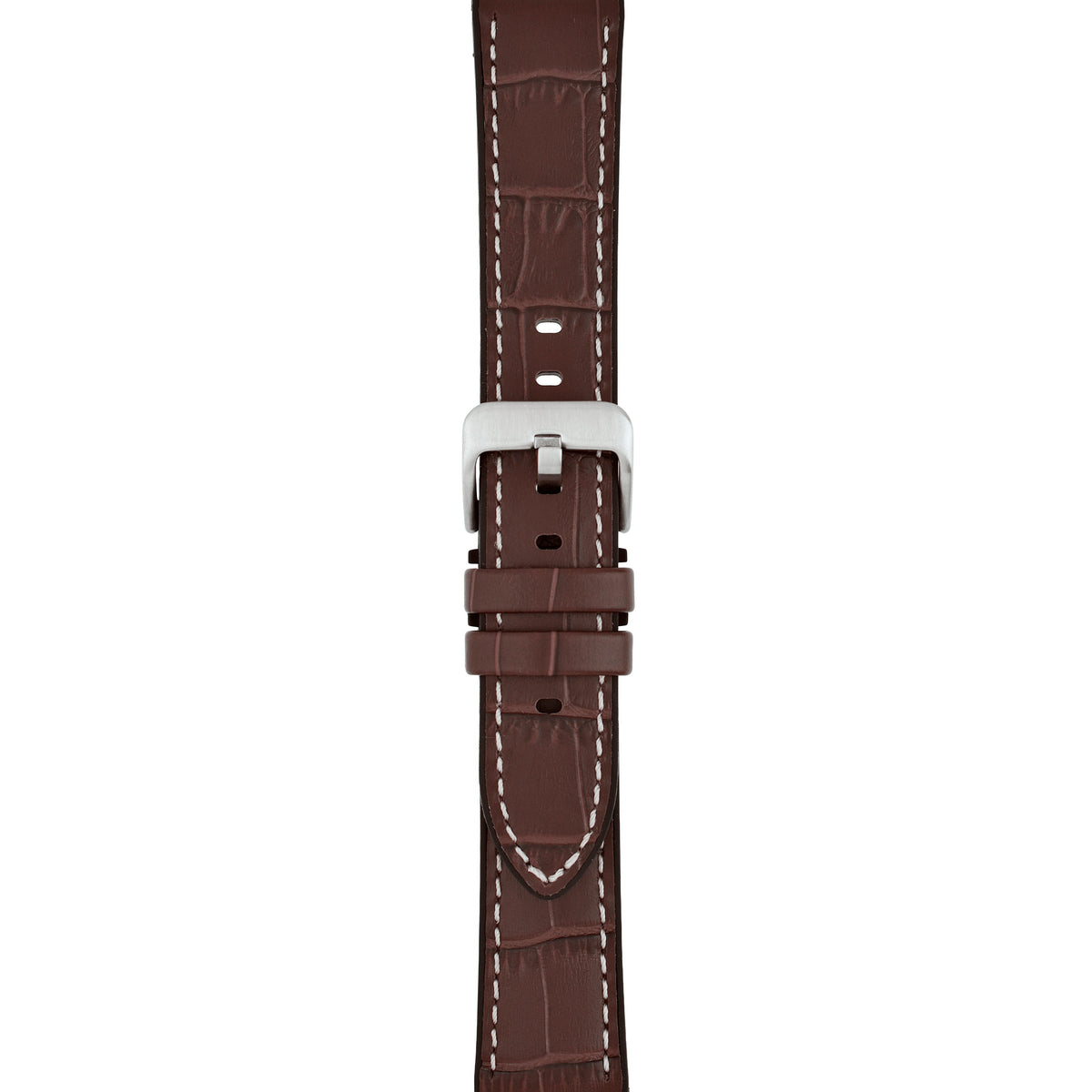 Brown leather watch strap on a white background