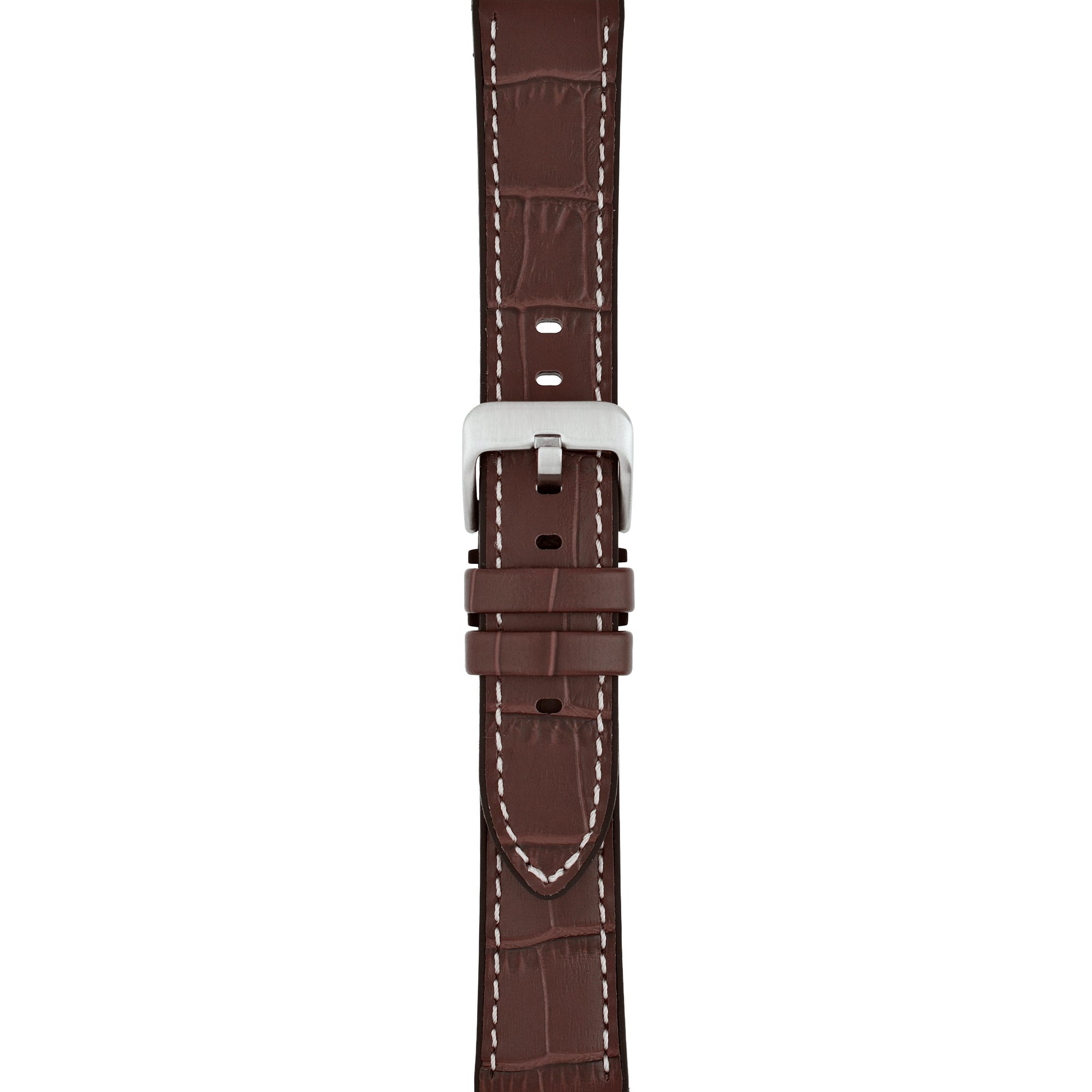 Brown leather watch strap on a white background