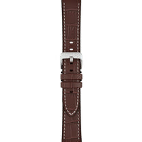 Brown leather watch strap on a white background